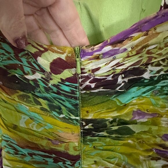 Y2K Sue Wong Pleated Silk Evening Gown Beaded Sequins Womens Sz 4 Formal Dress - Picture 7 of 9